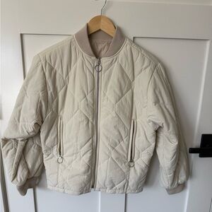 Cream Quilted Bomber Puffer Jacket